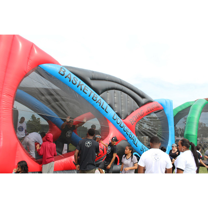 Cool all in one inflatable games court basketball/joust/football game multi extreme sports arena