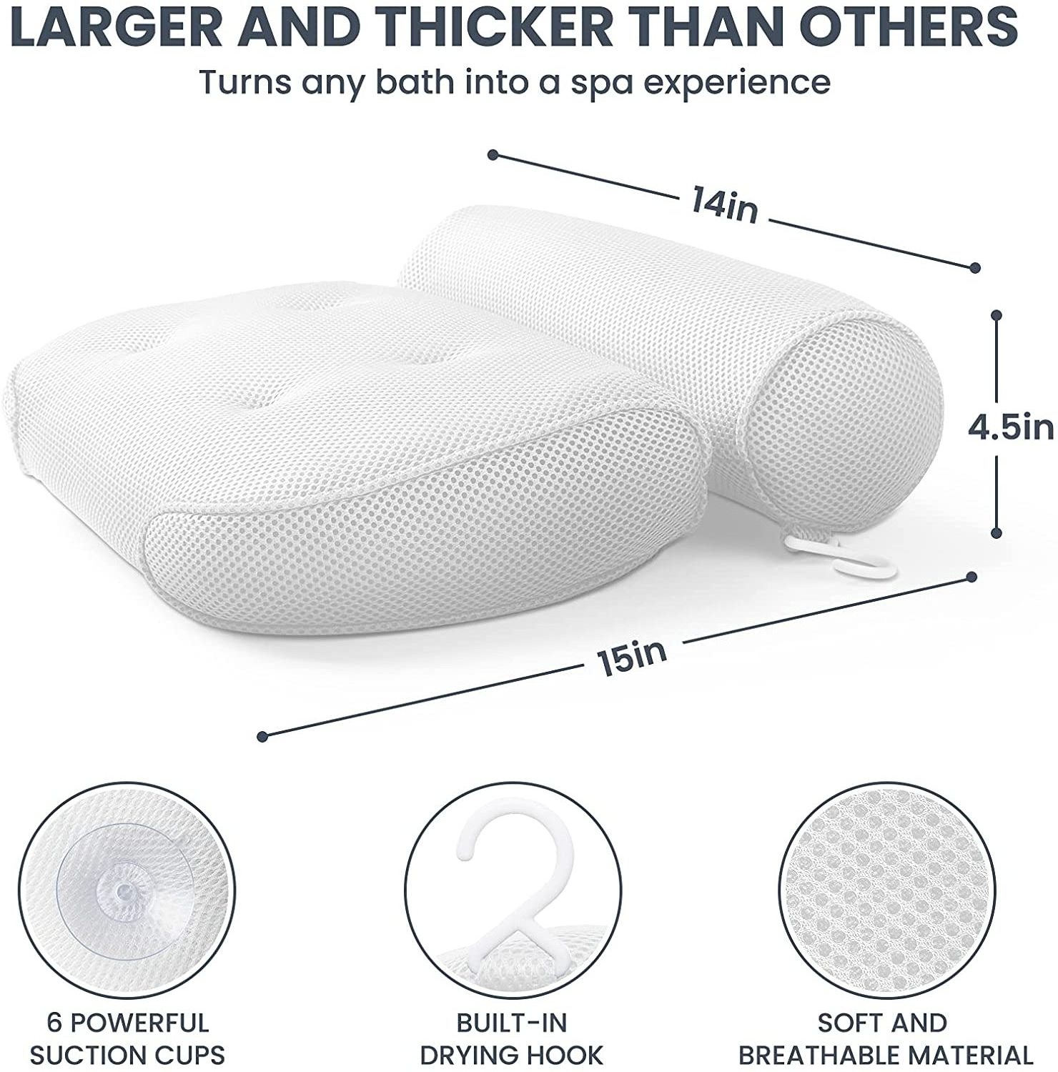 Breathable and washable bathtub pillow 3d bath pillow luxury spa bath pillow for tub with headrest