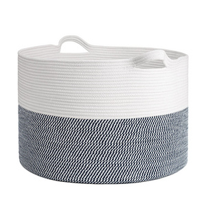 New Trend Large natural cotton rope woven big laundry basket kids toys storage bin with Two long handles