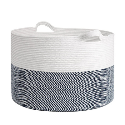 New Trend Large natural cotton rope woven big laundry basket kids toys storage bin with Two long handles