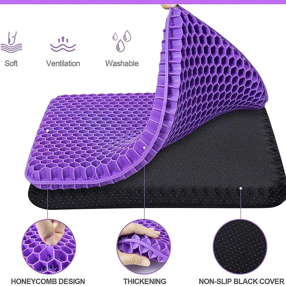 Bed Function pillow TPE silicone honeycomb Gel Seat Cushion Double Thick for Long Sitting with Non-Slip Cover