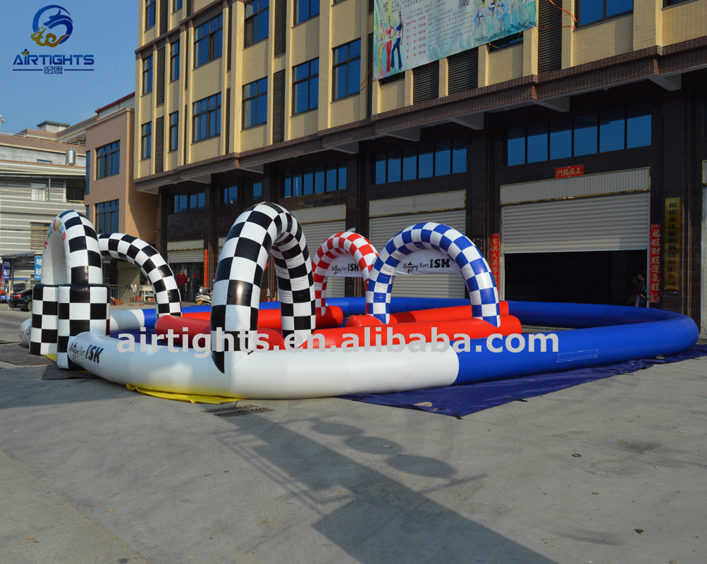 Custom logo printing inflatable race track, challenging go kart inflatable quad track