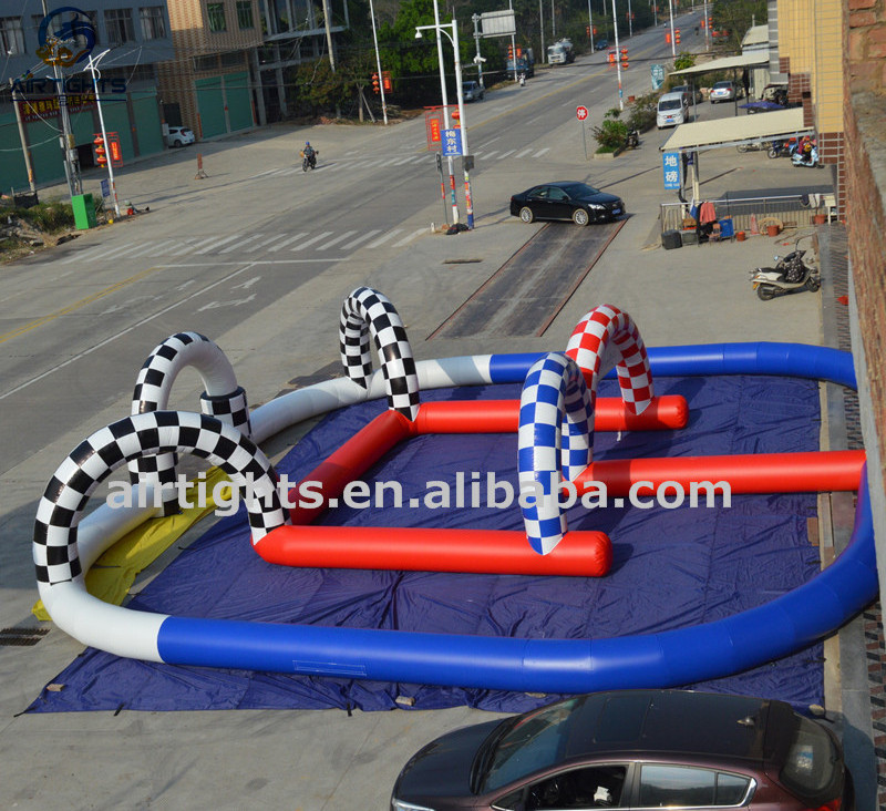 Custom logo printing inflatable race track, challenging go kart inflatable quad track