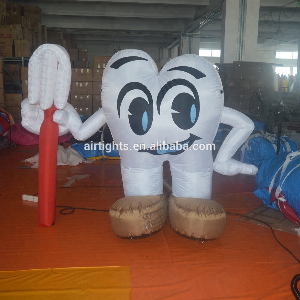 Crazy hot commercial giant inflatable tooth with toothbrush ground balloon