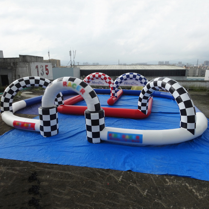 Custom logo printing inflatable race track, challenging go kart inflatable quad track