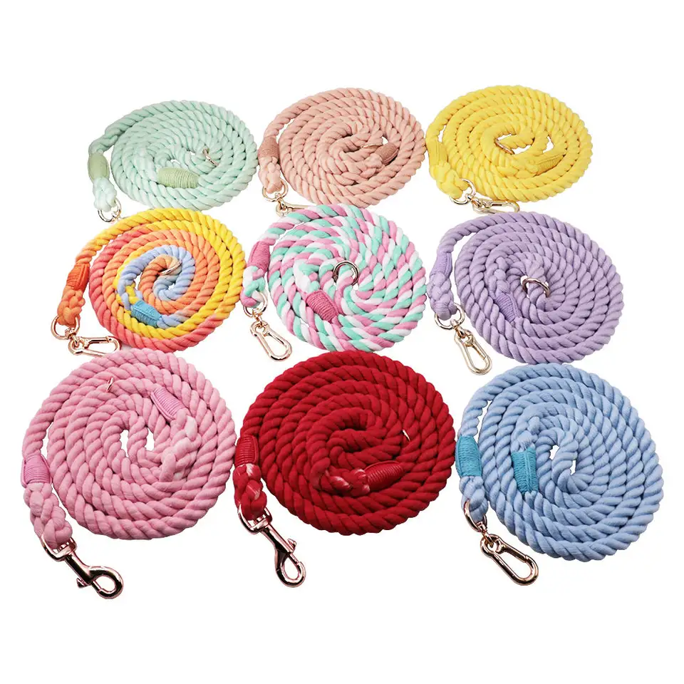 2023 Wholesale Pet supplies accessory Customized Colored Gradient Cotton Rope Handmade retractable lighter Dog Leash Pet Leash