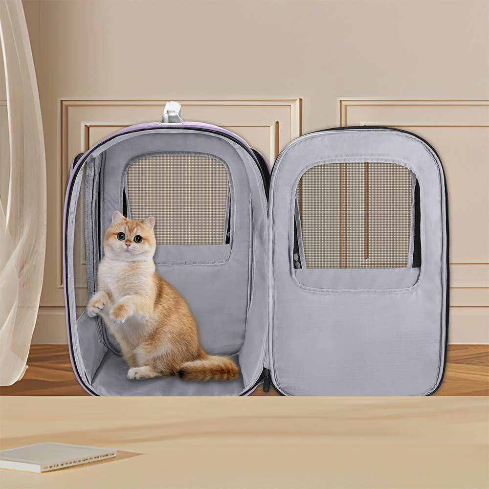 Hongju Wholesale Luxury Dog Cat Carrying Bag Pet carrier Backpack Travel Bag Pet Carrier with Two Side Entrances