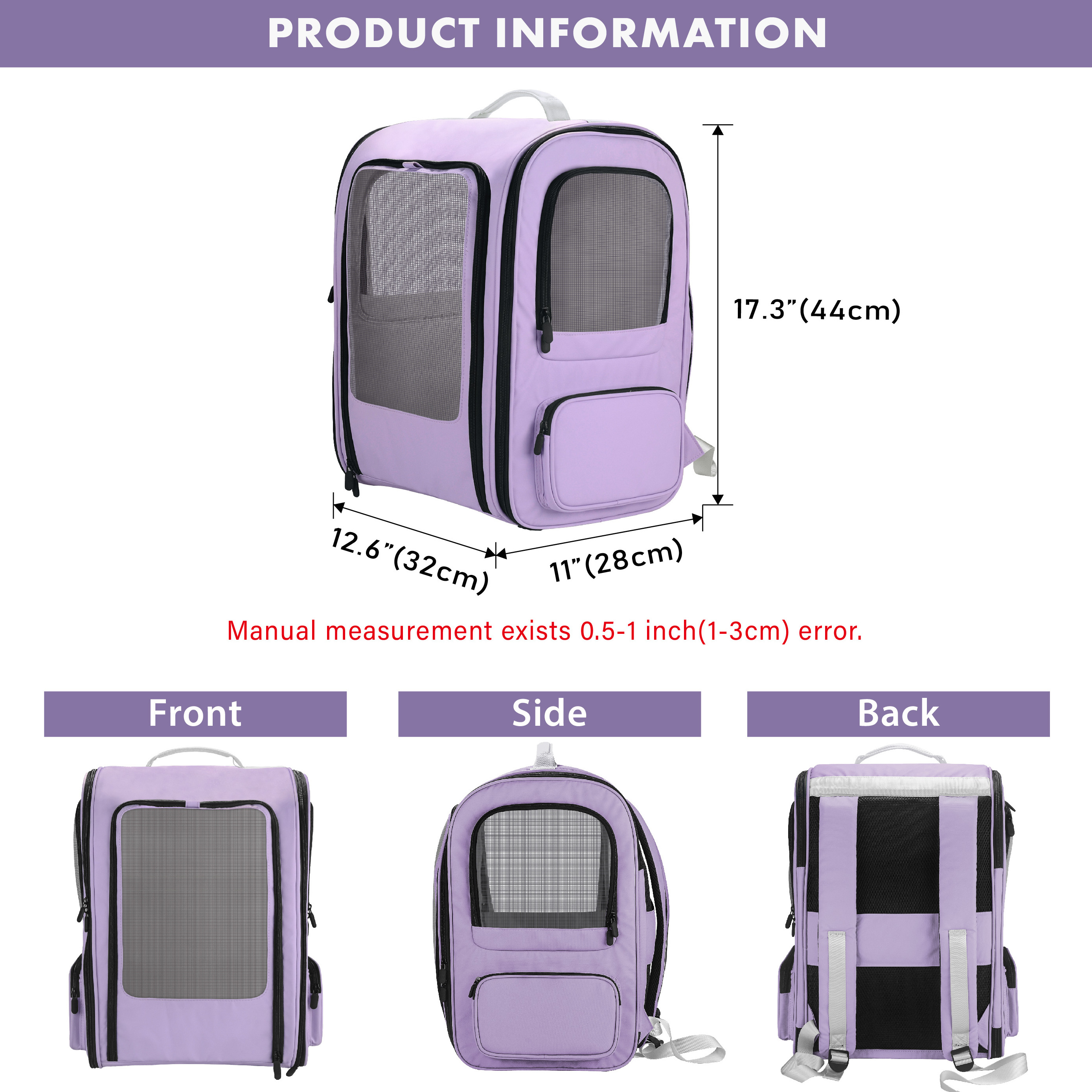 Hongju Wholesale Luxury Dog Cat Carrying Bag Pet carrier Backpack Travel Bag Pet Carrier with Two Side Entrances