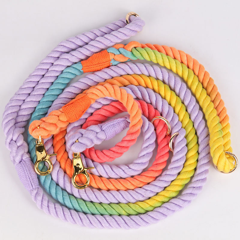 2023 Wholesale Pet supplies accessory Customized Colored Gradient Cotton Rope Handmade retractable lighter Dog Leash Pet Leash