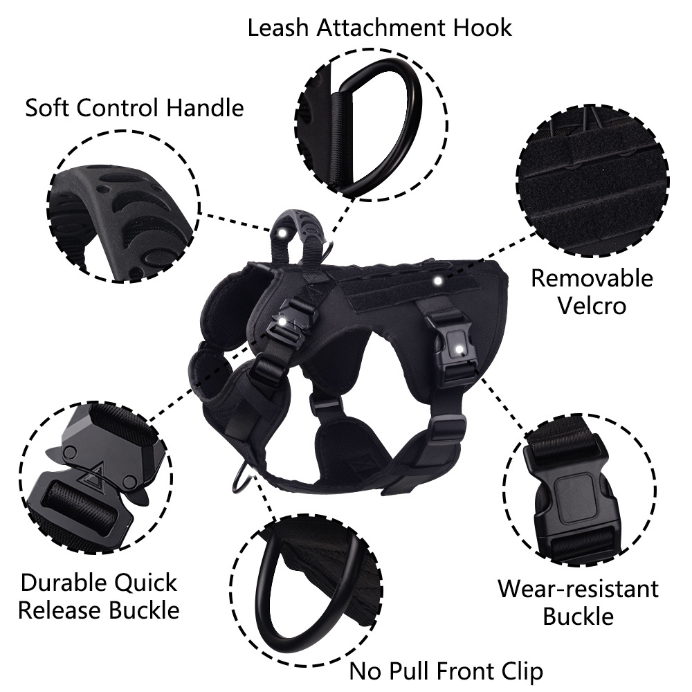 wholesale custom Personalized logo adjustable soft luxury breathable tactical Training dog vest backpack harness and leashes set