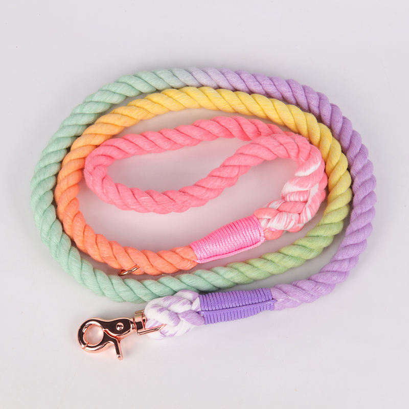 2023 Wholesale Pet supplies accessory Customized Colored Gradient Cotton Rope Handmade retractable lighter Dog Leash Pet Leash