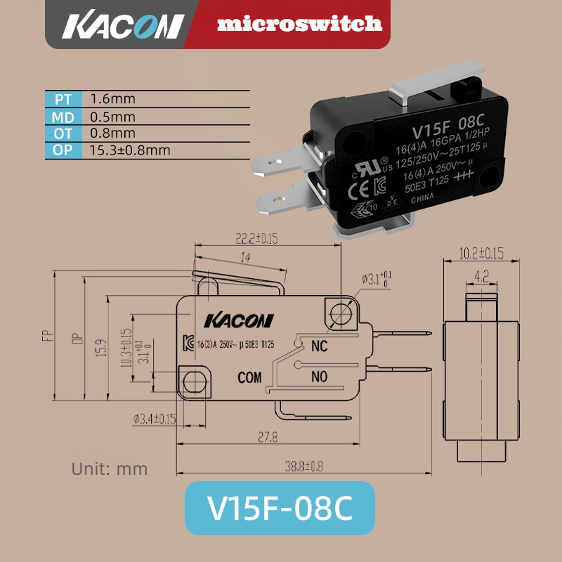 Mini Micro Switch NO/NC Micro Switches  15A 10A 250VAC Arc lever Snap Action Long lever type Roller lever type Microswitch