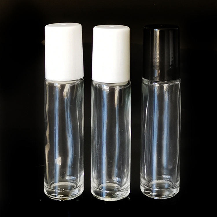 Wholesale 6ml 8ml 10 ml Clear Glass Roller Bottles with Glass Roll On Inserts and white Caps