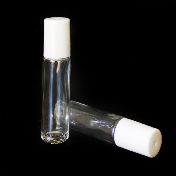 Wholesale 6ml 8ml 10 ml Clear Glass Roller Bottles with Glass Roll On Inserts and white Caps