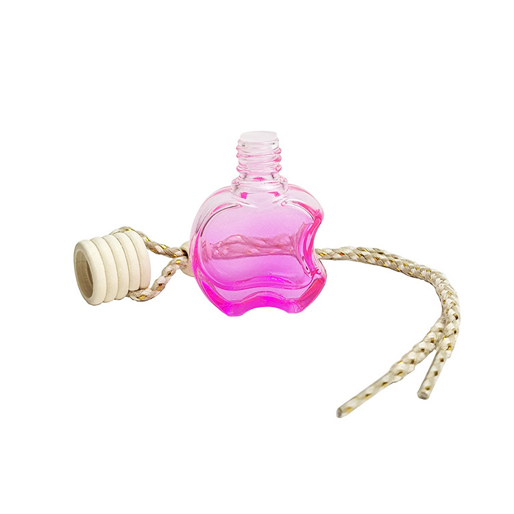 5ml 8ml 10ml clear color apple shape hanging rope wooden cap glass car perfume bottle