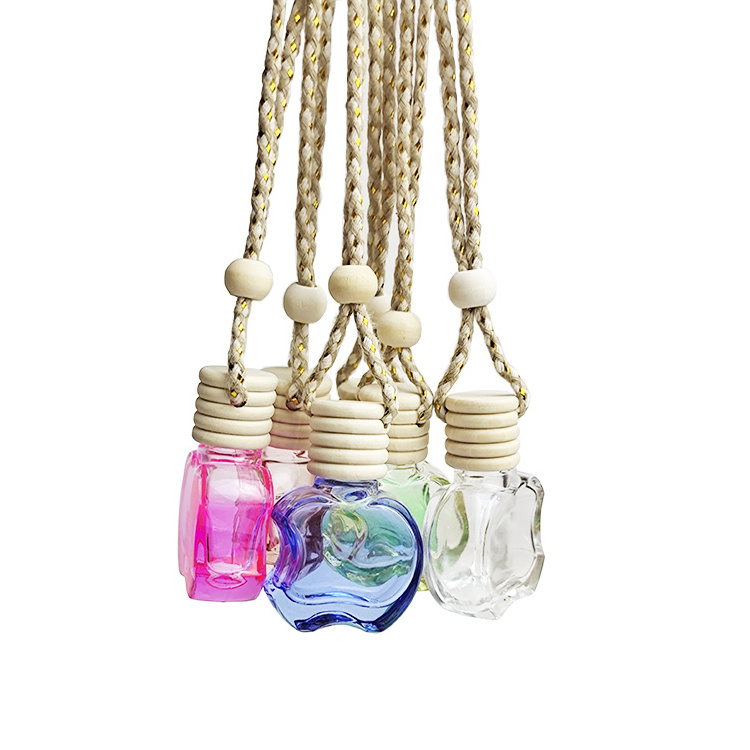 5ml 8ml 10ml clear color apple shape hanging rope wooden cap glass car perfume bottle