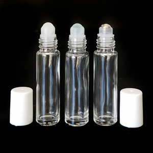 Wholesale 6ml 8ml 10 ml Clear Glass Roller Bottles with Glass Roll On Inserts and white Caps