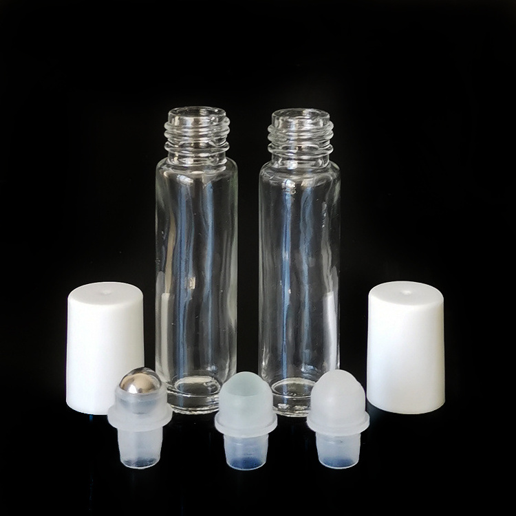 Wholesale 6ml 8ml 10 ml Clear Glass Roller Bottles with Glass Roll On Inserts and white Caps