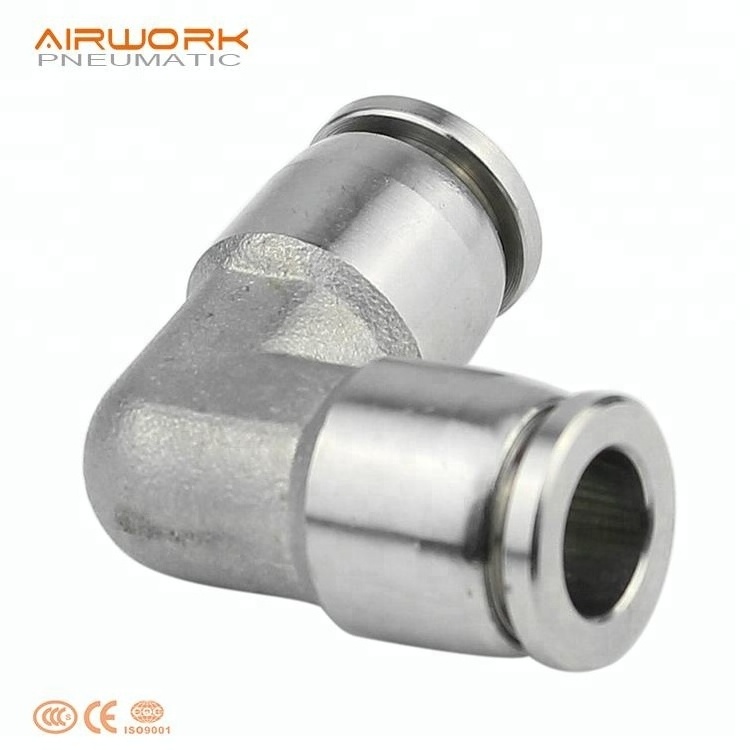 PV pneumatic stainless steel equal elbow 90 degree pu push in on air pipe fitting connector