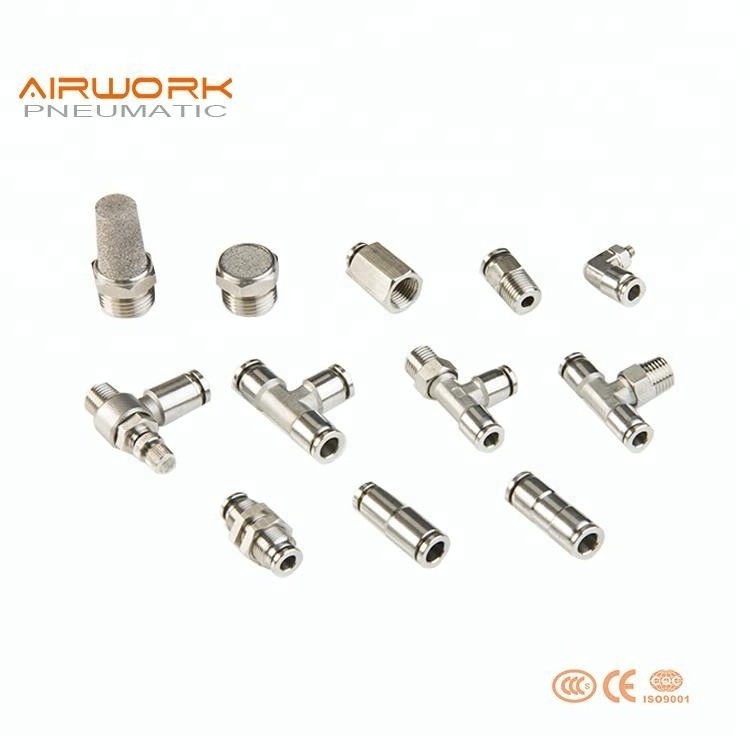 Nickel Plated Brass Copper Material Stainless Steel Pneumatic metal push-in Fittings Hose Connector