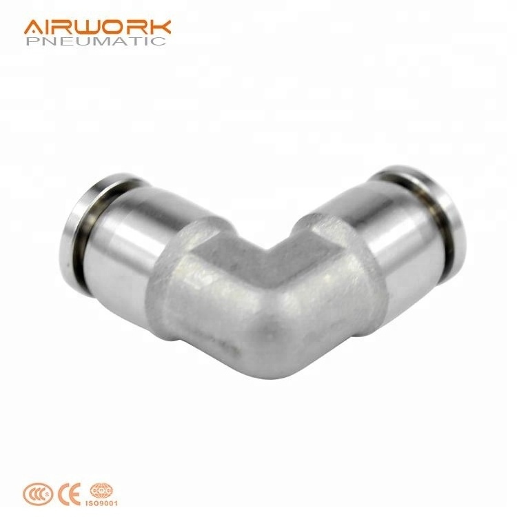 PV pneumatic stainless steel equal elbow 90 degree pu push in on air pipe fitting connector