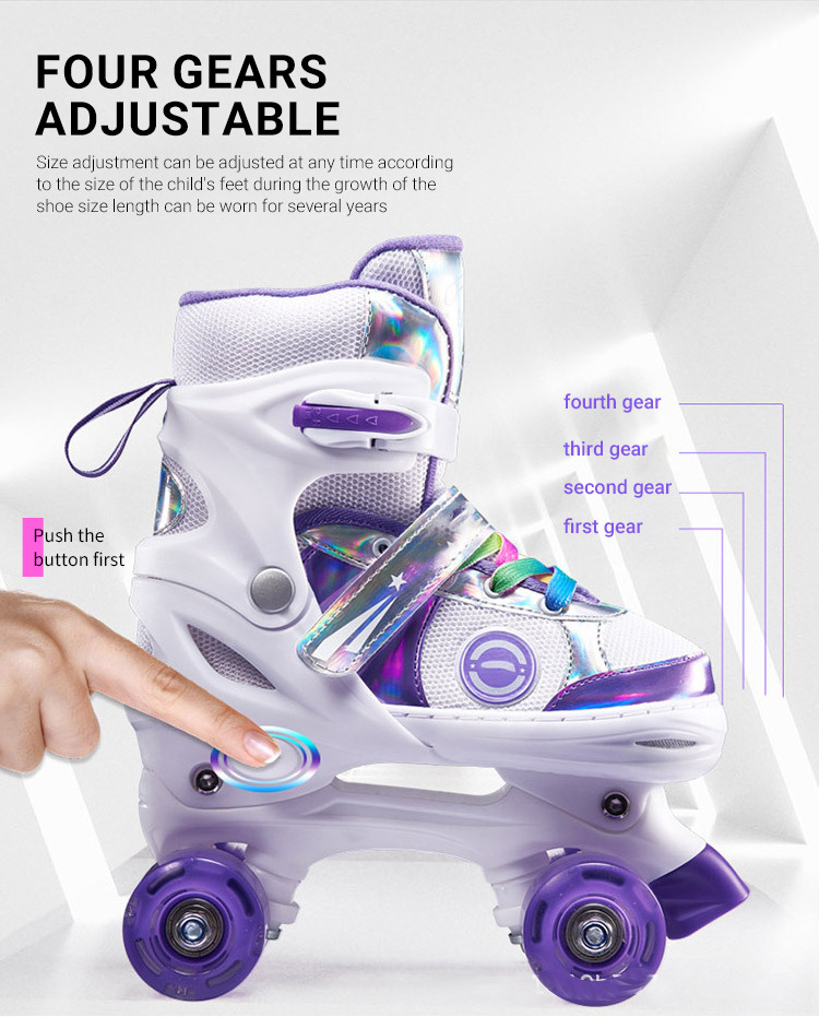 Aisamstar Wholesale Kids Flashing Roller Skates Sepatu Roda Anak Adjustable Four Wheels Two-Row Roller Skate For Beginner