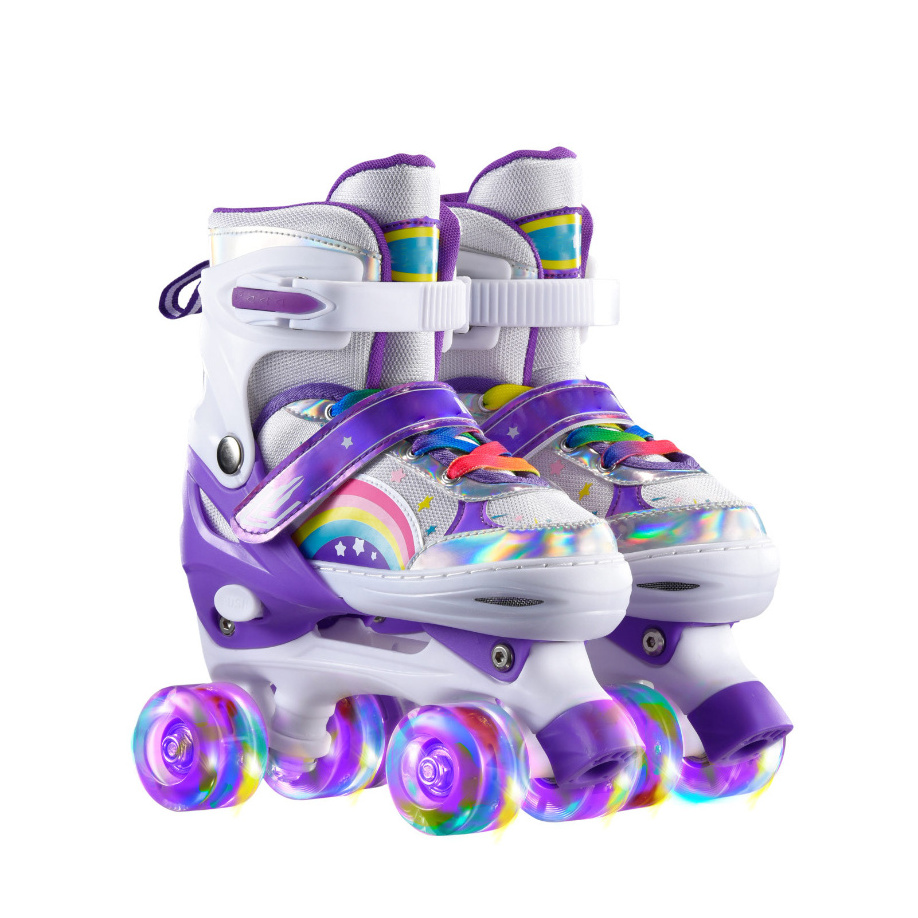 Aisamstar Wholesale Kids Flashing Roller Skates Sepatu Roda Anak Adjustable Four Wheels Two-Row Roller Skate For Beginner