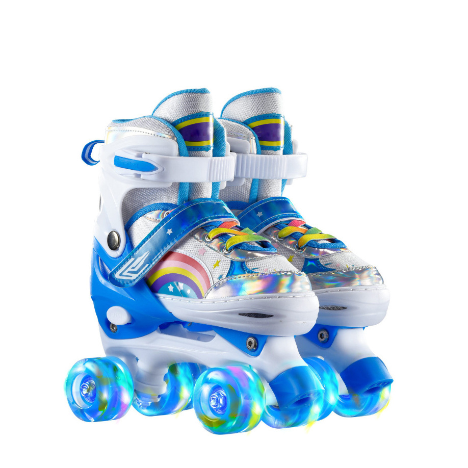 Aisamstar Wholesale Kids Flashing Roller Skates Sepatu Roda Anak Adjustable Four Wheels Two-Row Roller Skate For Beginner