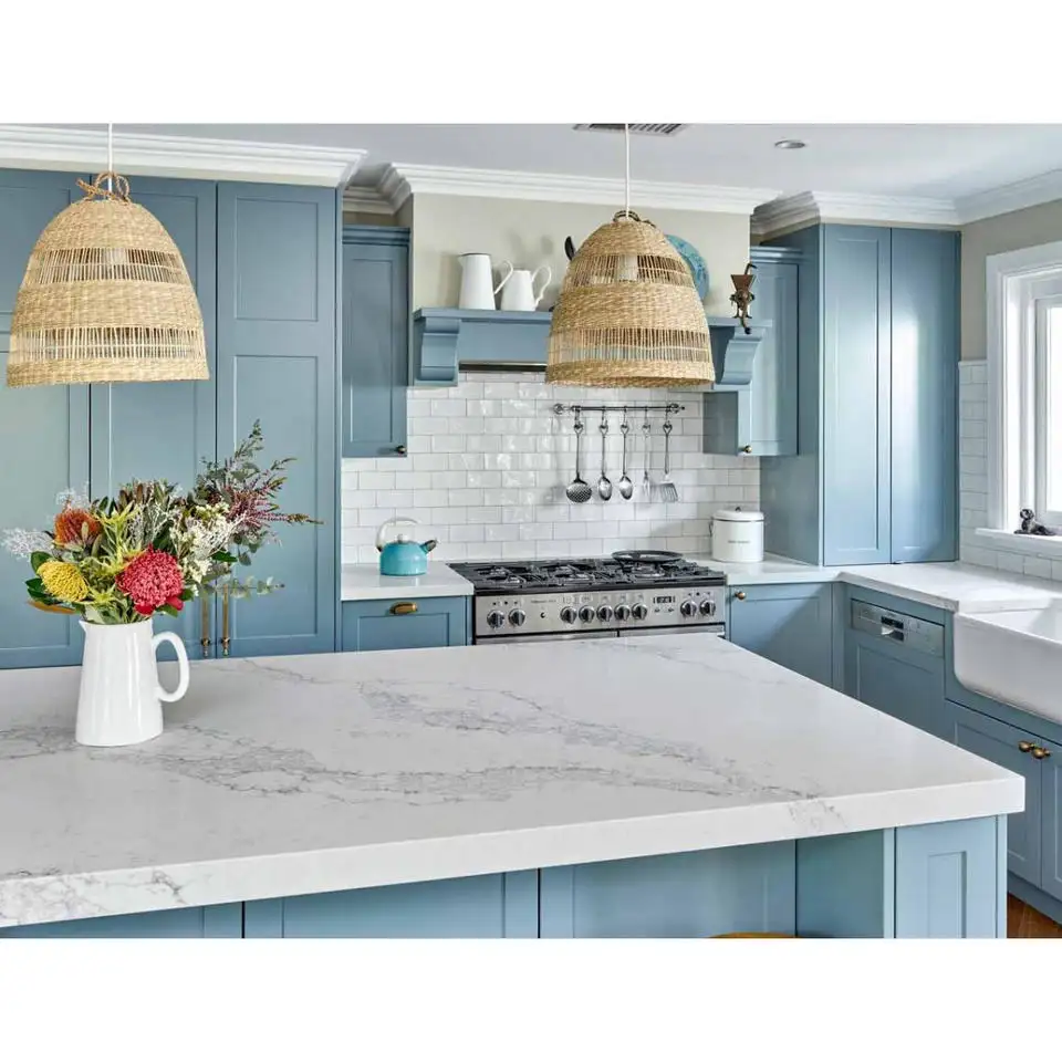 Modern popular light blue painted solid wood shaker style kitchen cabinets