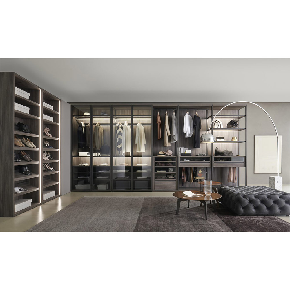 Custom design Luxury Modern Customized Mirrored Sliding Door Wardrobe Walk In Closet  For Bedroom Furniture