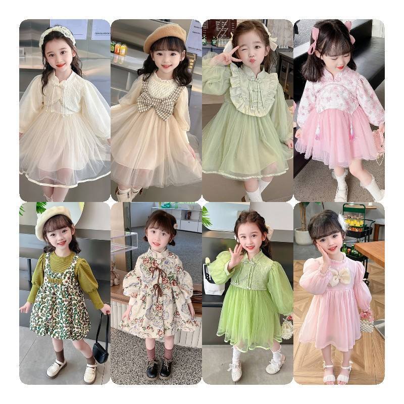 2024 new autumn girls' baby skirt long sleeve baby fashionable wave point princess dress