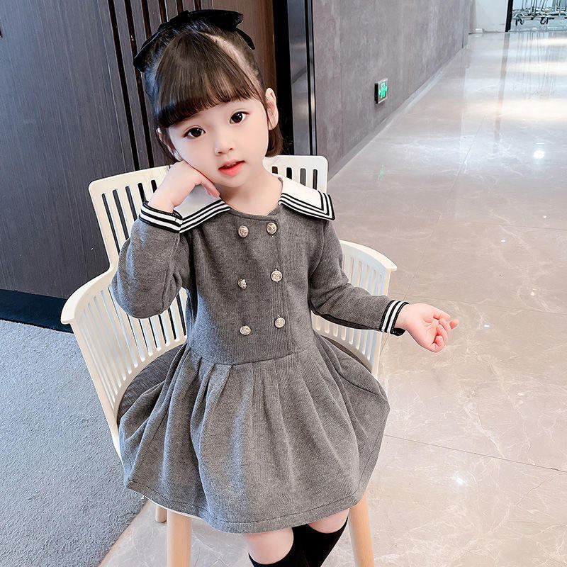 2024 new autumn girls' baby skirt long sleeve baby fashionable wave point princess dress