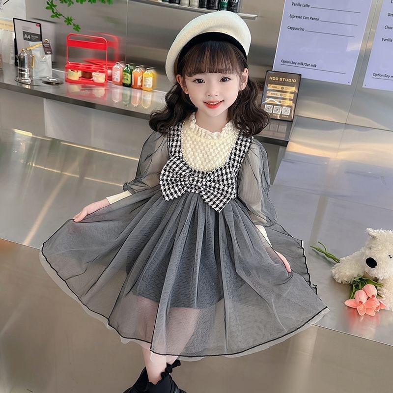 2024 new autumn girls' baby skirt long sleeve baby fashionable wave point princess dress