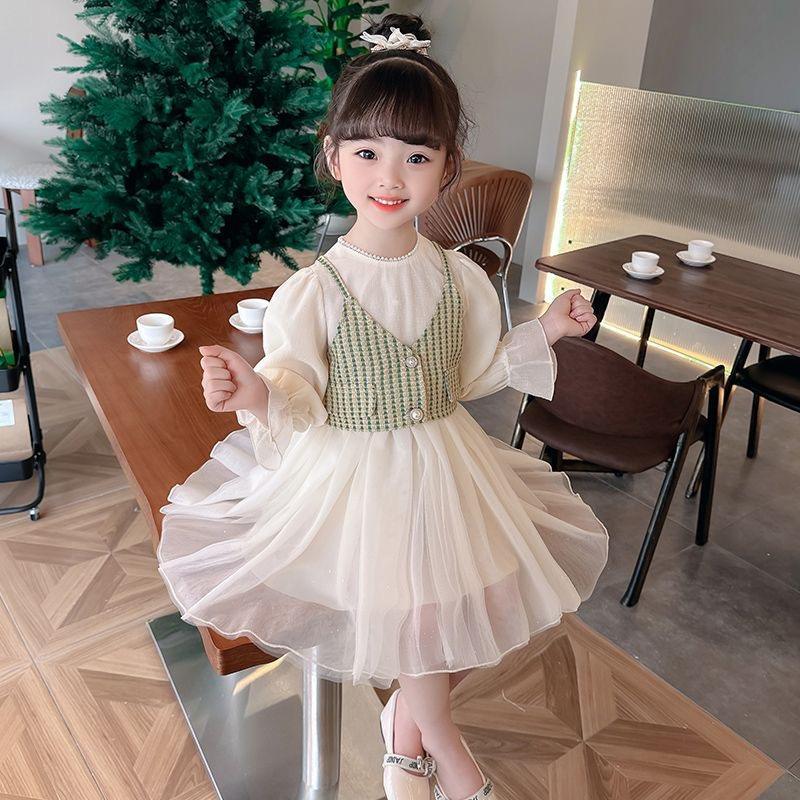 2024 new autumn girls' baby skirt long sleeve baby fashionable wave point princess dress