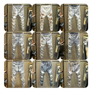 new pattern Self cultivation Embroidered force Splicing elastic jeans mens denim jeans pants