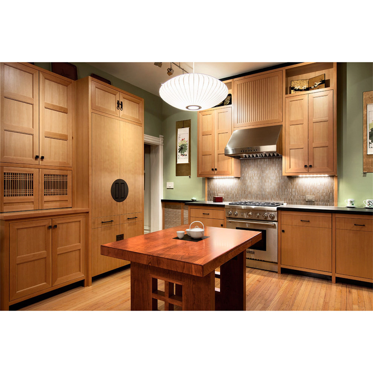 Modern Solid wooden classic design villa mobile home kitchen cabinets with a sink island