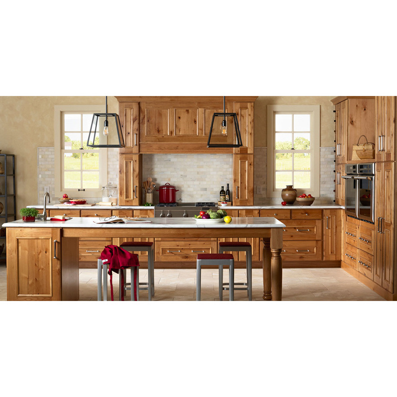 Modern Solid wooden classic design villa mobile home kitchen cabinets with a sink island