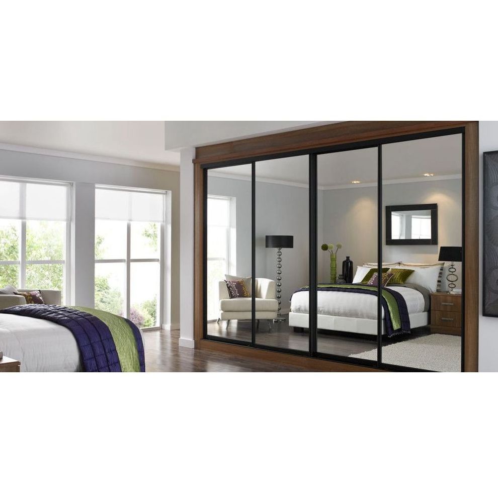 Customized I Shaped 3 Sliding Mirror Door Wooden Wardrobe Closets