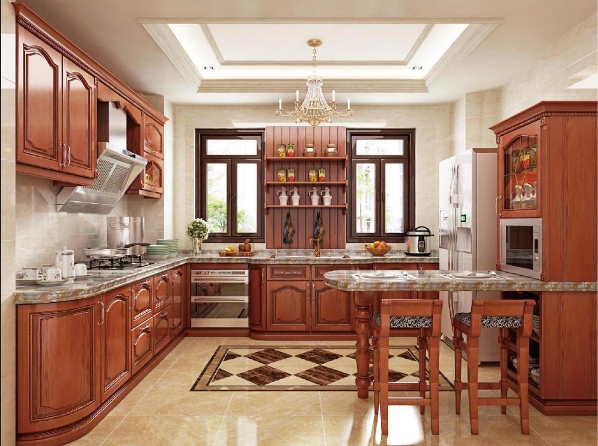 Free 3D customized high technical modular custom color simple design solid cherry maple wood  kitchen cabinet