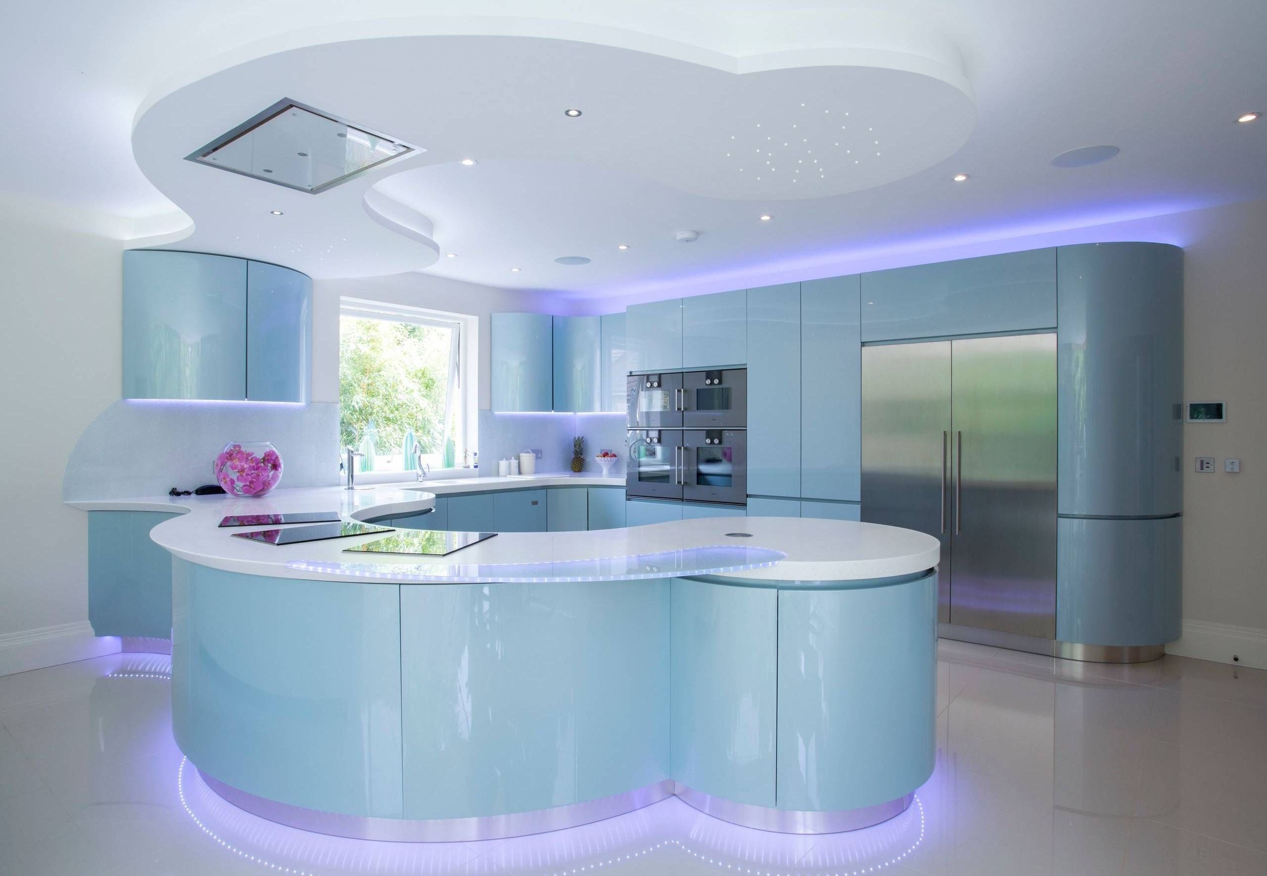 Modern Fashion Curved Island High Gloss Lacquer Doors Kitchen Cabinets