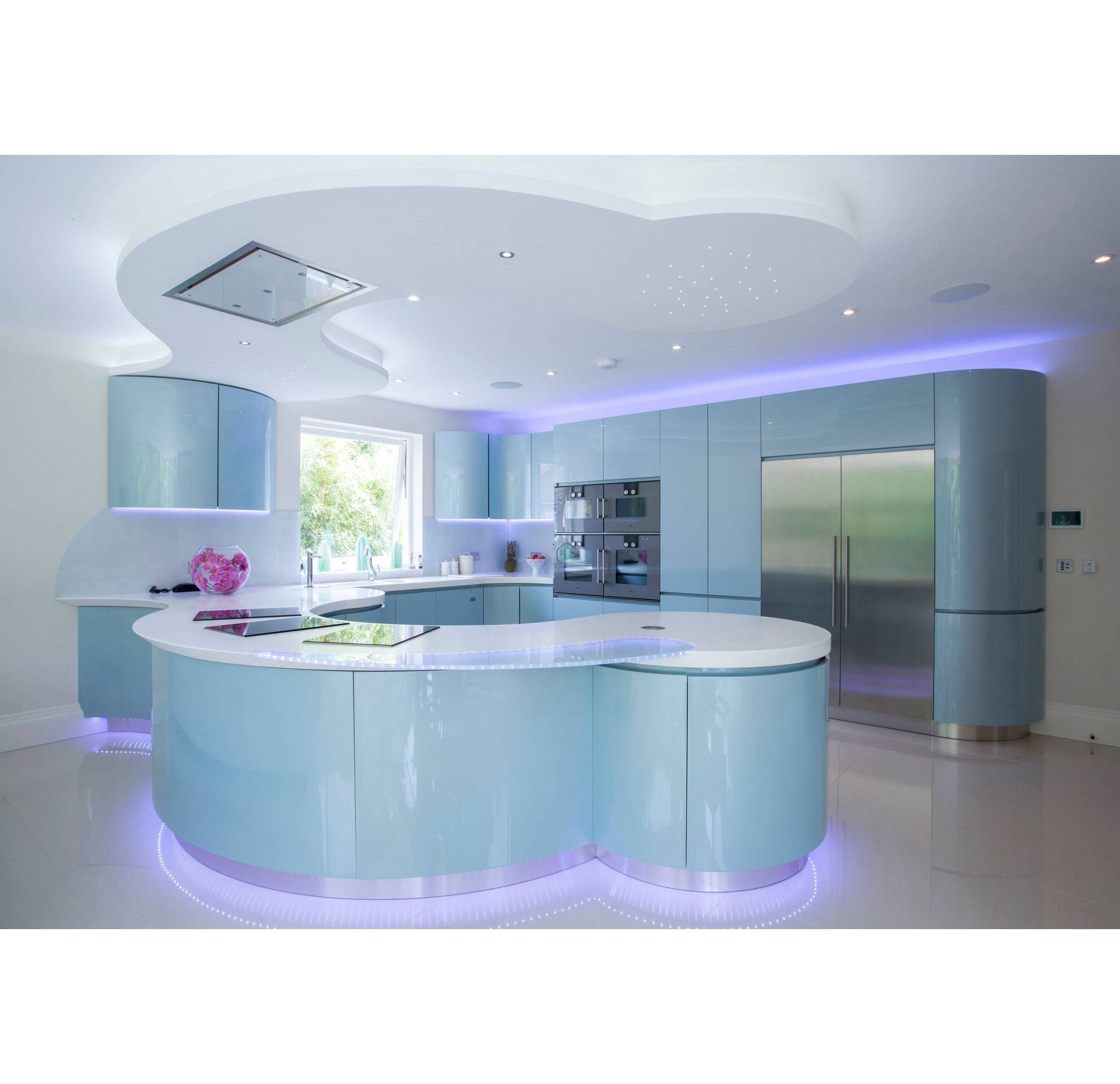 Modern Fashion Curved Island High Gloss Lacquer Doors Kitchen Cabinets