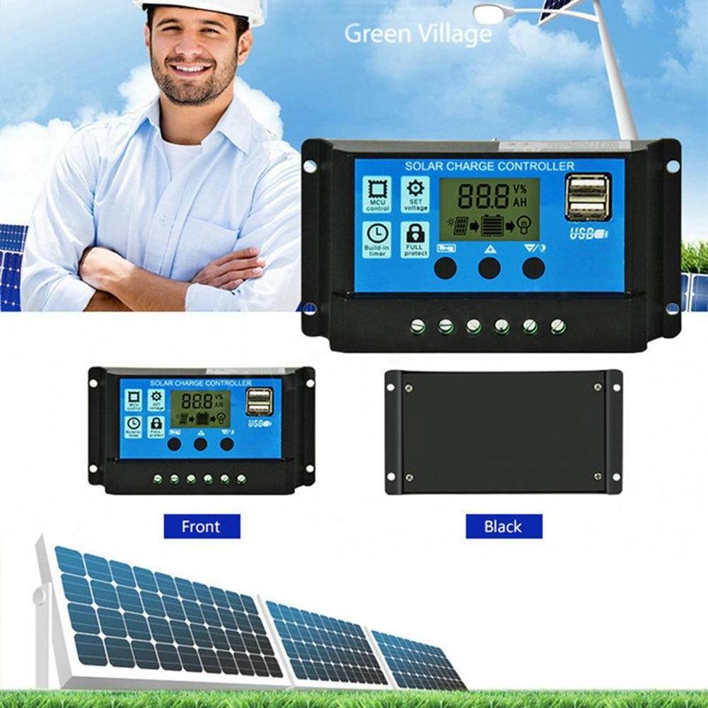 AISHANG12v 24v Solar Panel Charge Controller Intelligent Regulator with LCD Display PWM Solar Charge 10A 20A 30A Controller