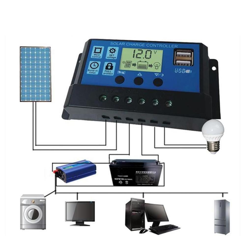 AISHANG12v 24v Solar Panel Charge Controller Intelligent Regulator with LCD Display PWM Solar Charge 10A 20A 30A Controller