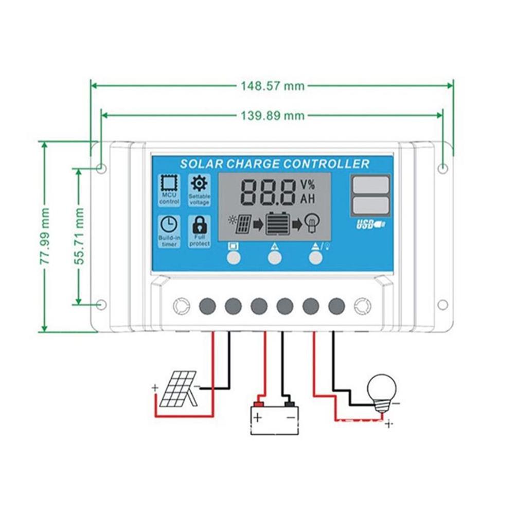 AISHANG12v 24v Solar Panel Charge Controller Intelligent Regulator with LCD Display PWM Solar Charge 10A 20A 30A Controller