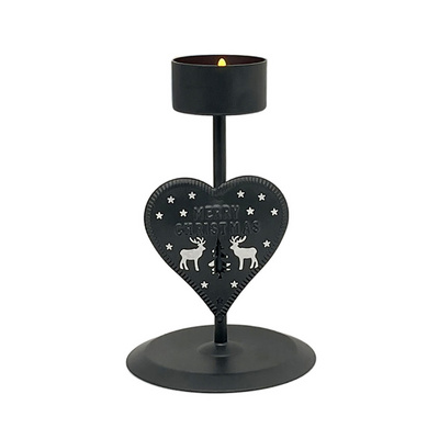 Customized New Product Christmas Decoration Metal Black Candle Holder, Heart Shape Tea Light Candle Holder for Candle Tea Light