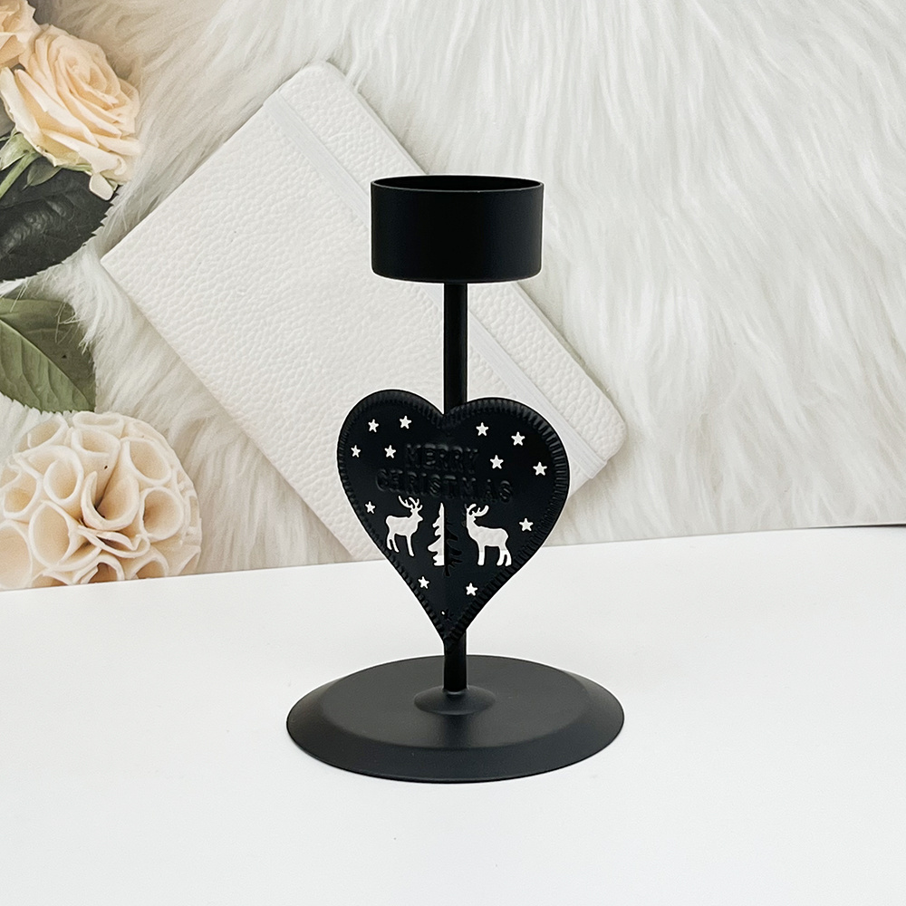 Customized New Product Christmas Decoration Metal Black Candle Holder, Heart Shape Tea Light Candle Holder for Candle Tea Light