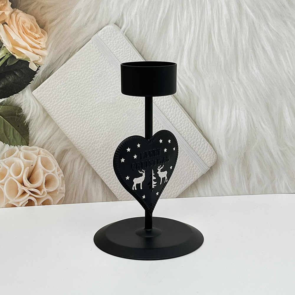 Customized New Product Christmas Decoration Metal Black Candle Holder, Heart Shape Tea Light Candle Holder for Candle Tea Light