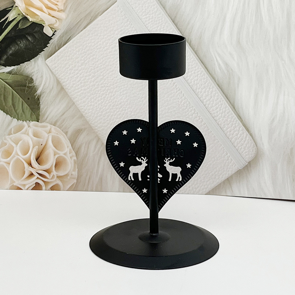 Customized New Product Christmas Decoration Metal Black Candle Holder, Heart Shape Tea Light Candle Holder for Candle Tea Light