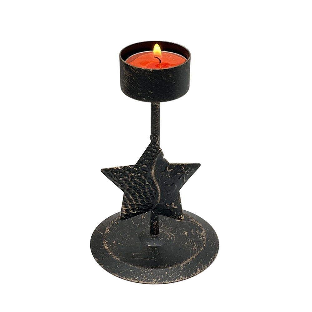 Direct Selling Custom Christmas Tabletop Debossed Metal Stars Tea Light Candle Holder for Led Tea Light Candles