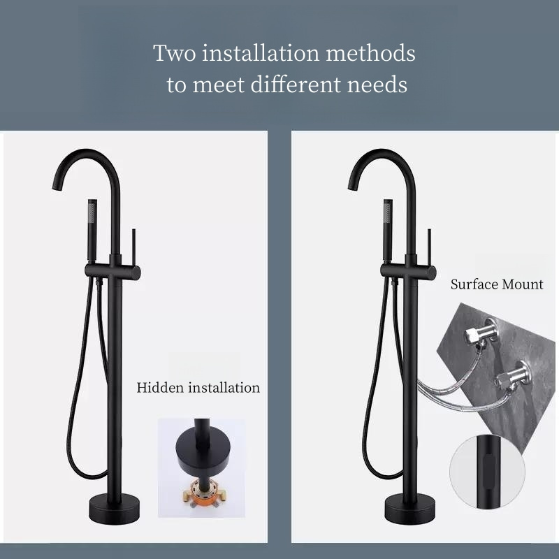 Hot Sale Bathroom Floor Mounted Bathtub Faucet black Freestanding Brass Bathtub Faucet